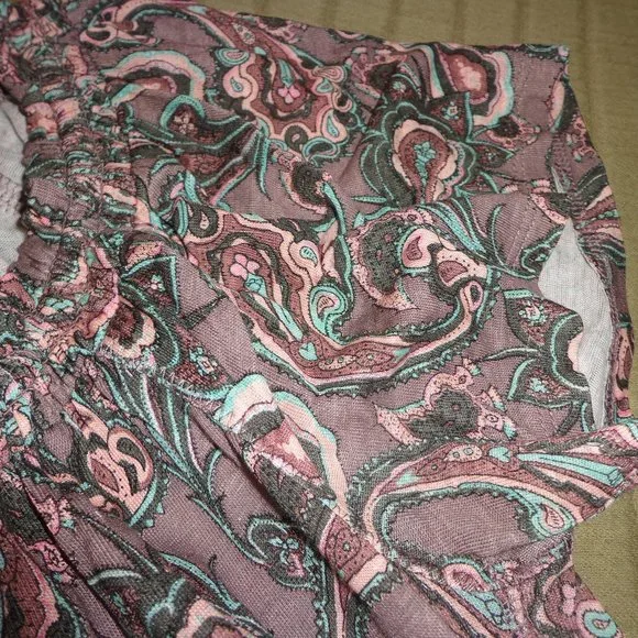 BRAND NEW Wrap Paisley Dress 2 Dusty Rose Short Raglan Sleeves Scoop Tie Neck - Picture 5 of 16